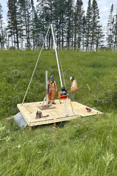 Portable environmental drilling rig in an Ontario wetland