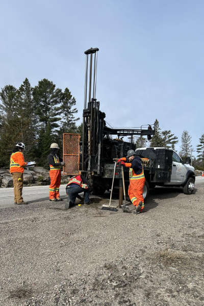 Geotechnical drilling rig on the side of an Ontario highway