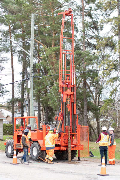 Geotechnical drilling rig on a town street in Ontario