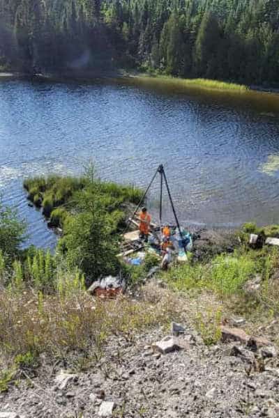 Portable environmental drilling rig in a remote Ontario location